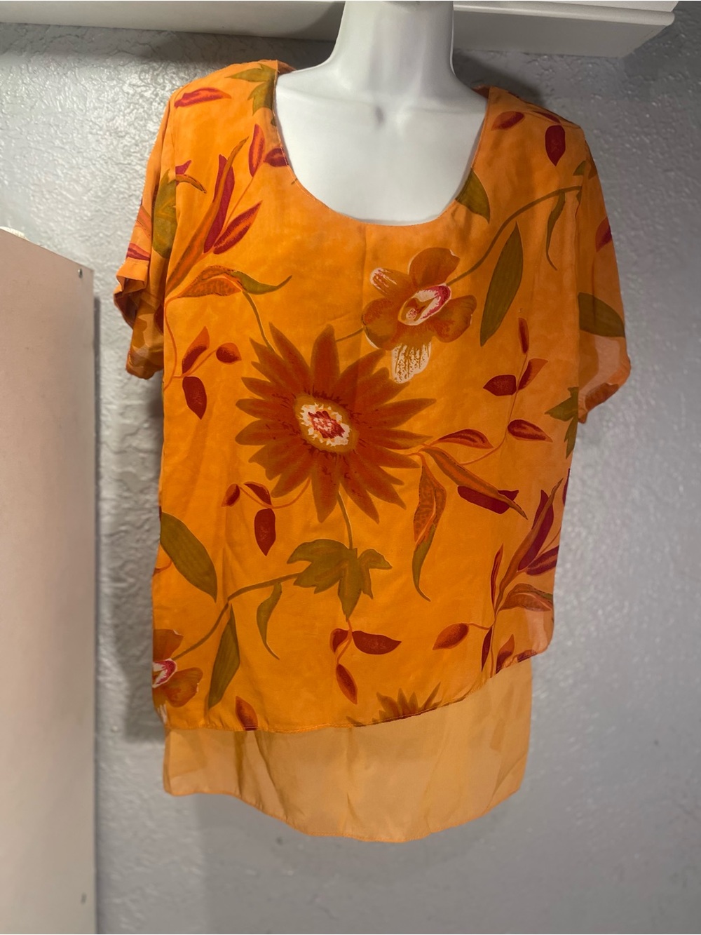 Women's Floral Scoop-Neck Orange Blouse